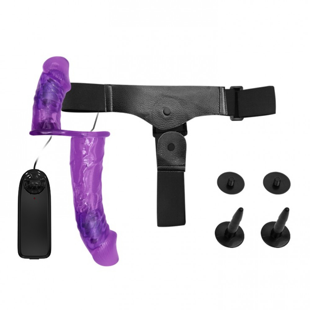  - Подвійний страпон із вібрацією фіолетовий - Ultra Passionate Harness Dual Vibration Purple 3