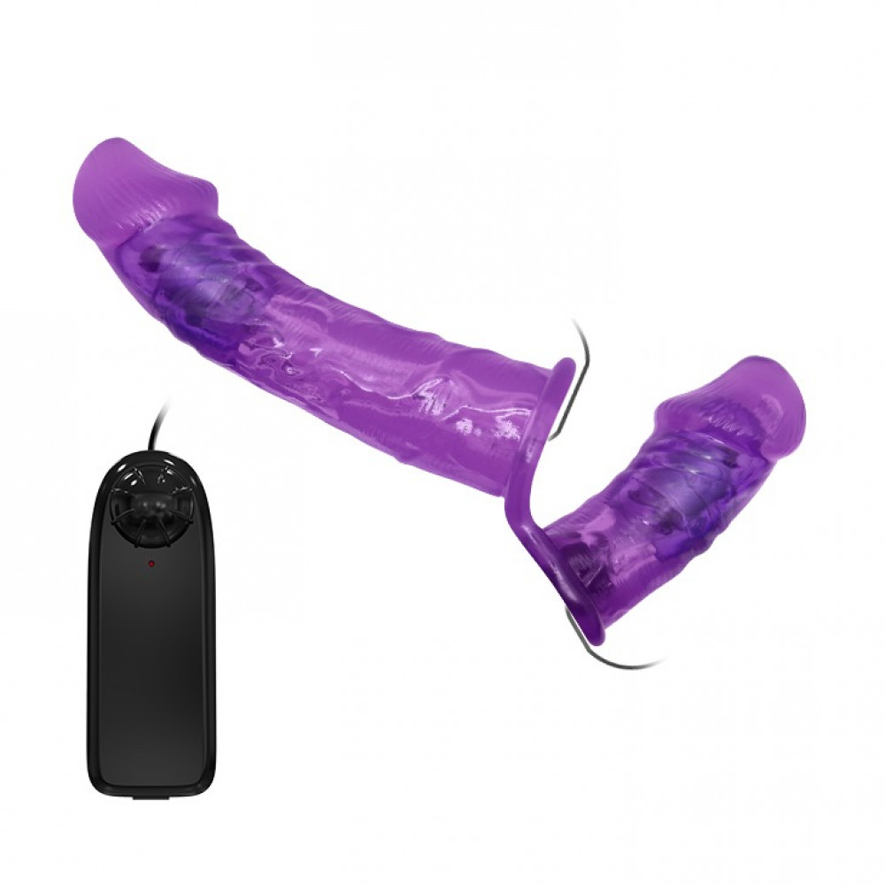  - Подвійний страпон із вібрацією фіолетовий - Ultra Passionate Harness Dual Vibration Purple 2