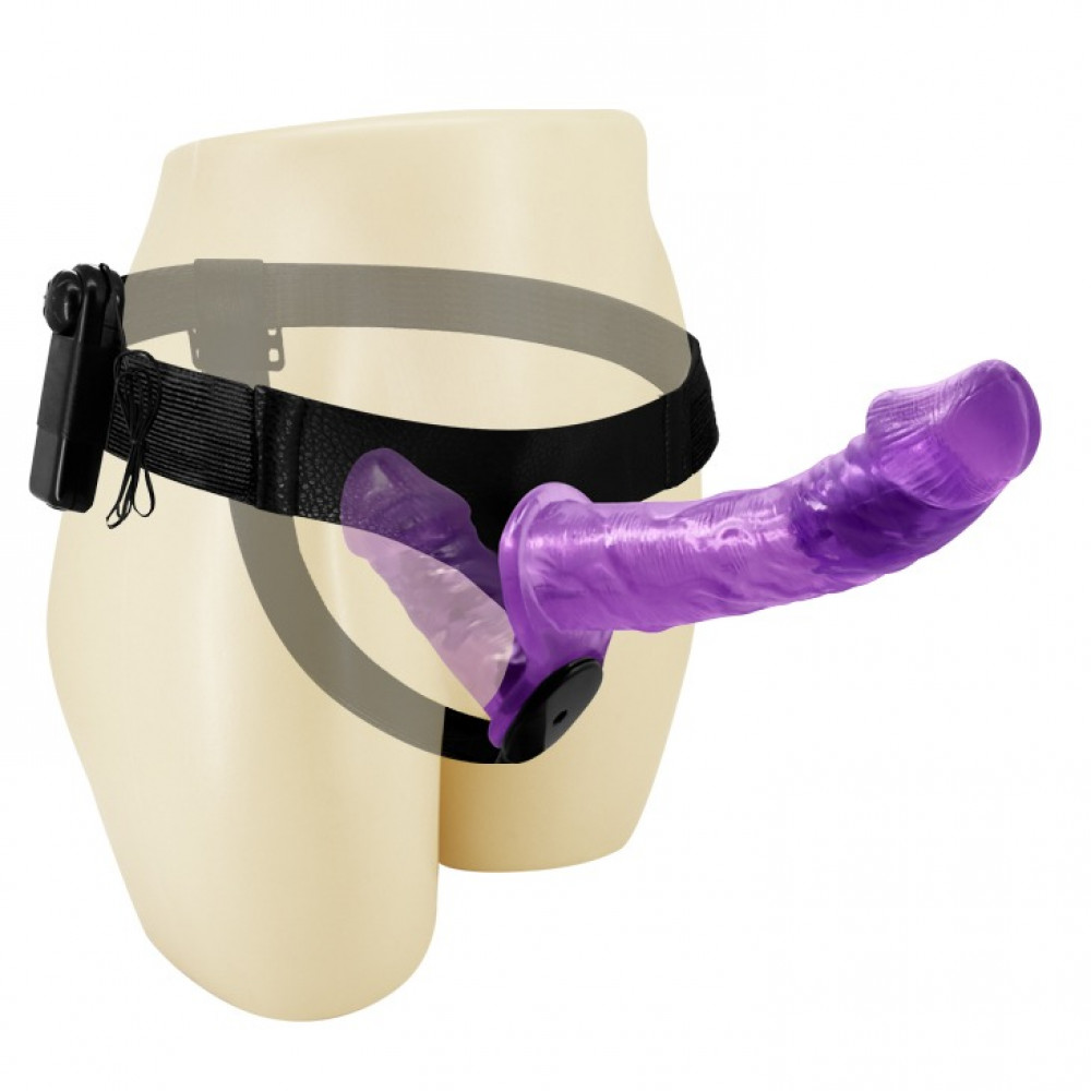  - Подвійний страпон із вібрацією фіолетовий - Ultra Passionate Harness Dual Vibration Purple 1