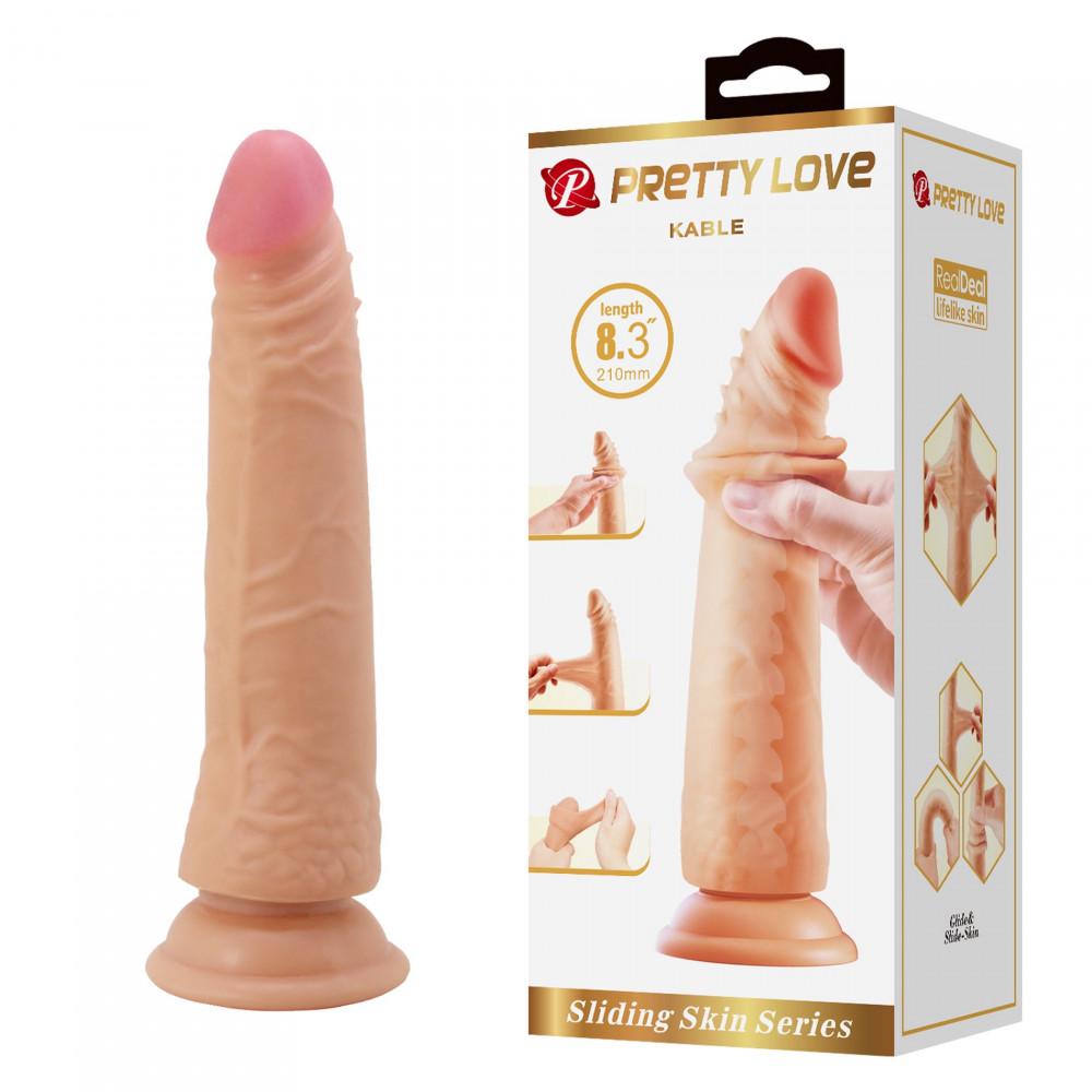 Фаллоимитаторы - Фаллоимитатор реалистик, гибкий Pretty Love Kable с подвижной кожей, телесный, 21 х 3.7 см