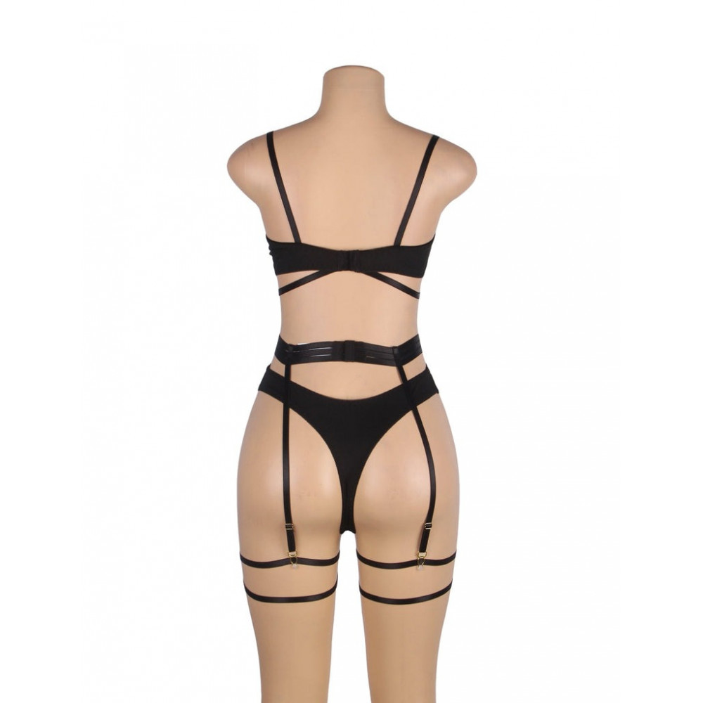 Разное - Комплект нижнего белья из черной сеточки Star Night с поясом для чулок и гартерами (без коробки) 10