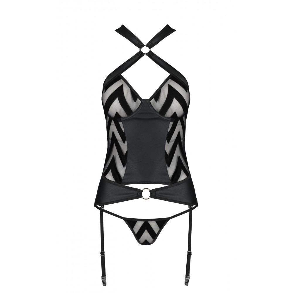 Разное - Корсет с геометрическим орнаментом и стринги HIMA CORSET black S/M - Passion 2