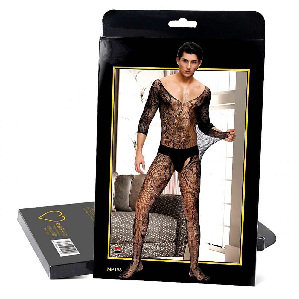 Різне - Чоловічий бодістокінг Star Night з доступом, в сіточку, чорний, XS-M 2