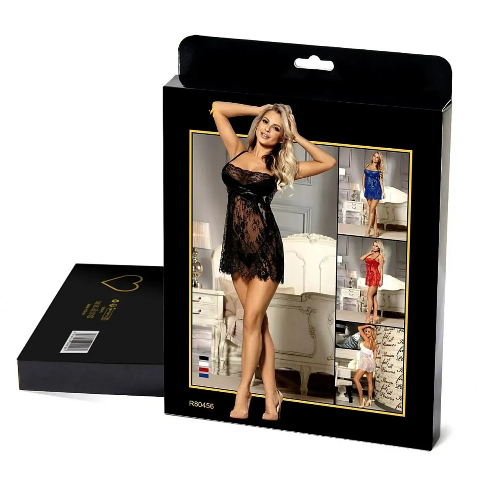 Різне - Мереживний Пеньюар Star Night з поясом і трусиками, чорний, M 3