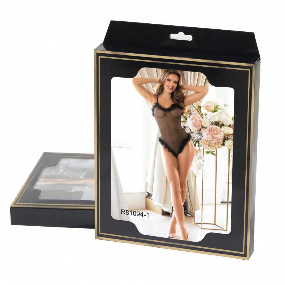 Різне - Чорне боді Star Night зі штучним лебединим пухом, XL 5