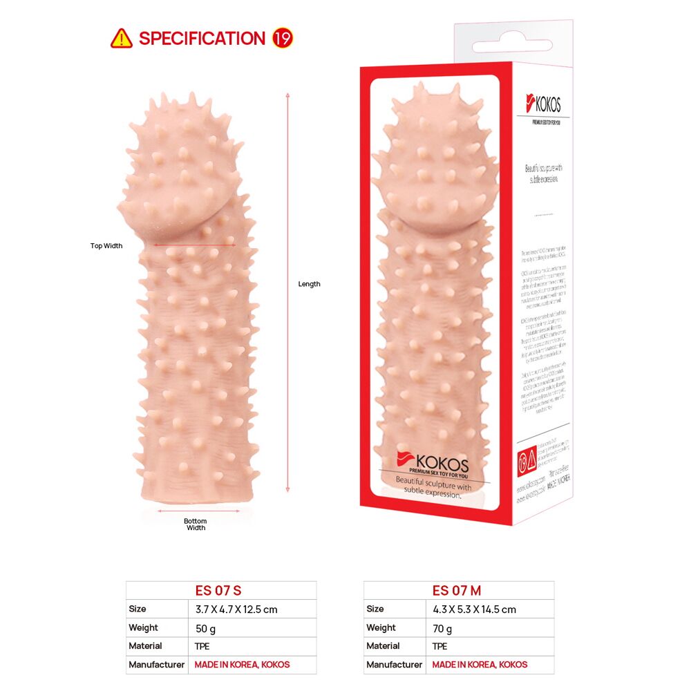 Эрекционные кольца без вибрации - Насадка на член Kokos Extreme Sleeve ES.07 размер M, утолщающая, стимуляция точки G 8