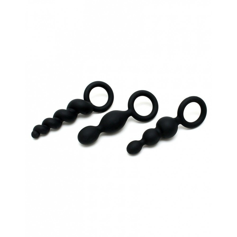 Наборы анальных пробок - Набор анальных игрушек Satisfyer Plugs black (set of 3) - Booty Call, макс. диаметр 3 см 2