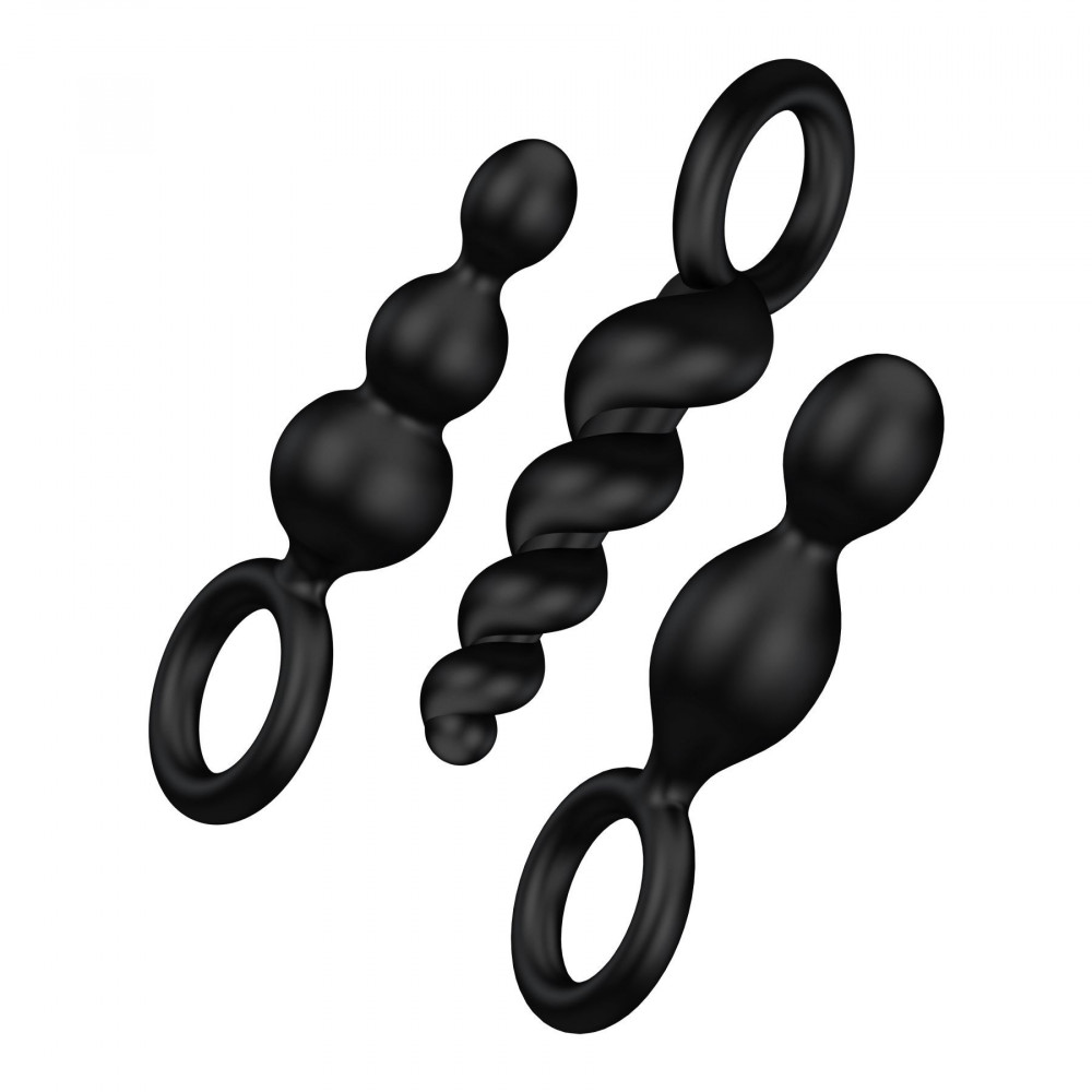 Наборы анальных пробок - Набор анальных игрушек Satisfyer Plugs black (set of 3) - Booty Call, макс. диаметр 3 см
