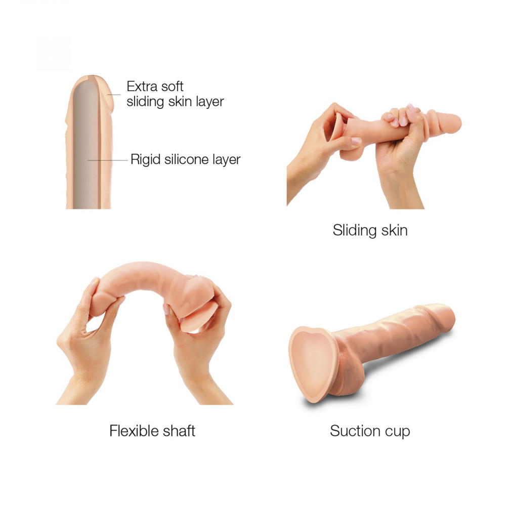 Фаллоимитаторы на присоске, двойные - Реалистичный фаллоимитатор Strap-On-Me Sliding Skin Realistic Dildo Vanille - M, эффект подвижной ко 6