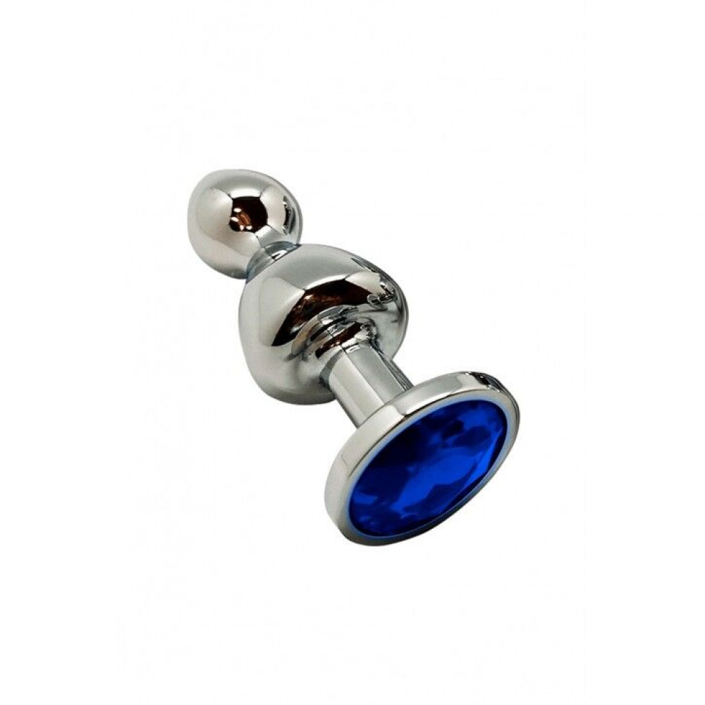 Анальная пробка - Металлическая анальна пробка Wooomy Lollypop Double Ball Metal Plug Blue S, диаметр 2,8 см, длина 8,