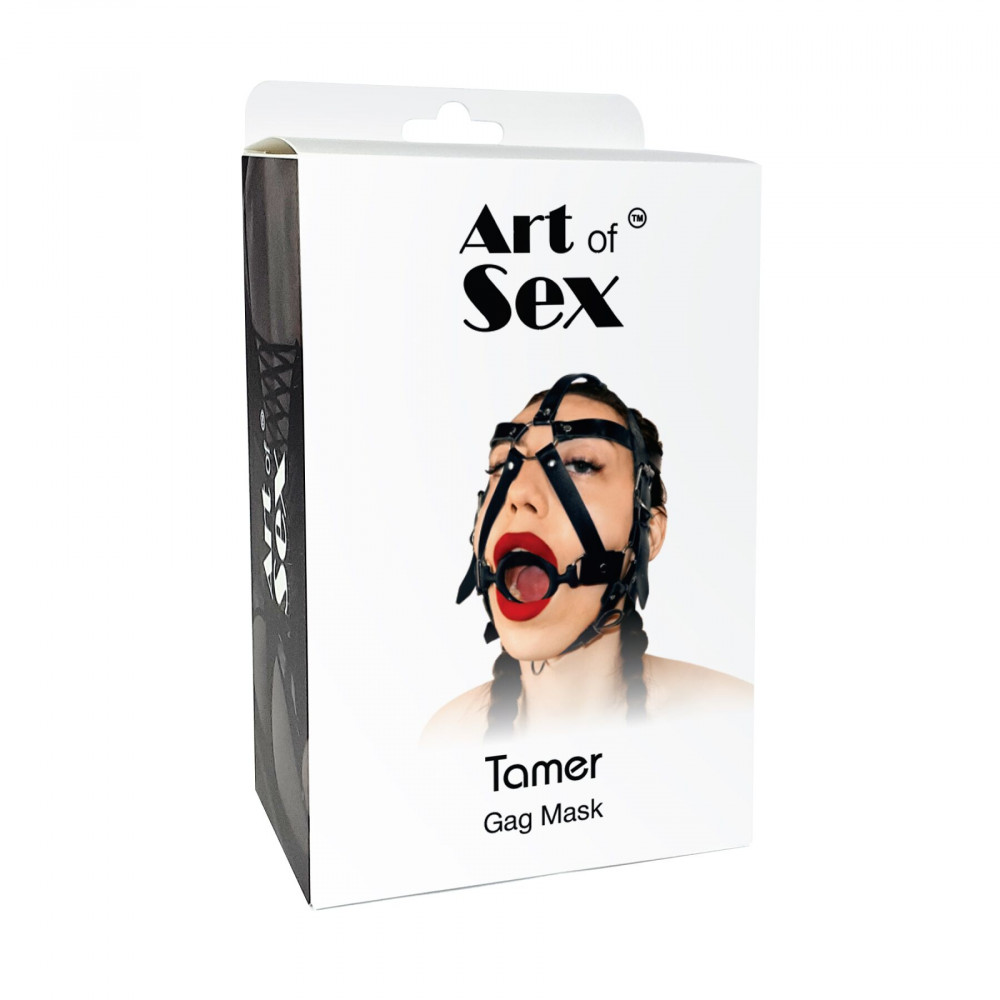 Кляп - Кляп-маска с силиконовым кольцом Art of Sex - Tamer, Натуральная кожа, цвет Черный 1