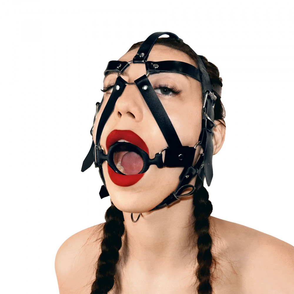 Кляп - Кляп-маска с силиконовым кольцом Art of Sex - Tamer, Натуральная кожа, цвет Черный