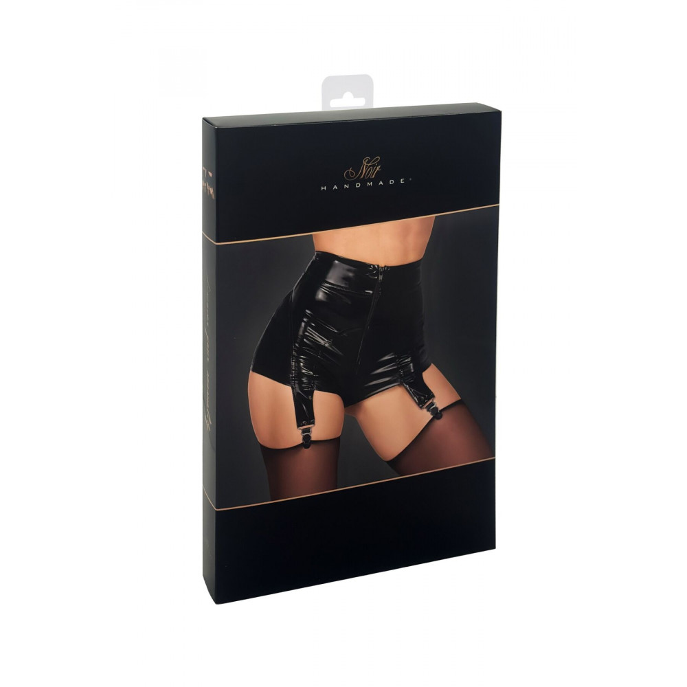 Женское эротическое белье - Шортики Noir Handmade F325 Glam suspender wetlook and vinyl shorts - 3XL 7