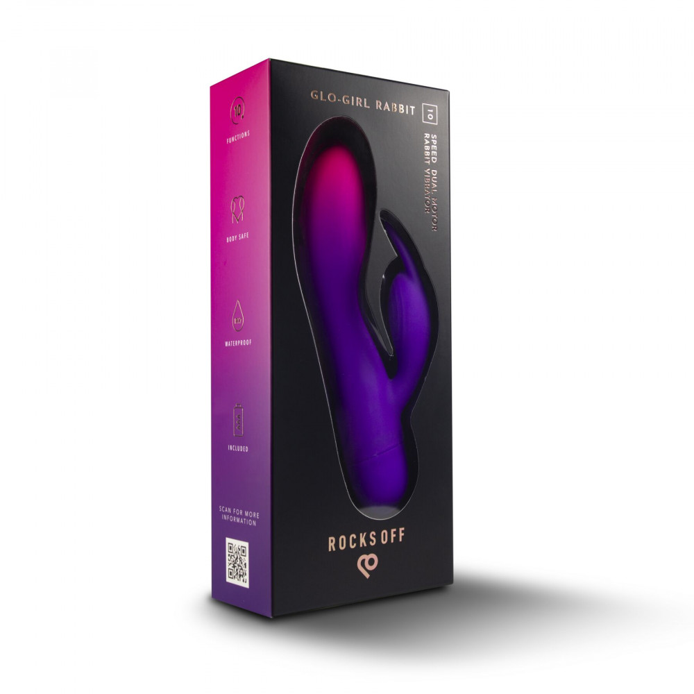 Вибратор-кролик - Вибратор-кролик Rocks Off Glo Girl – Rabbit, 2 мотора, 10 режимов, на батарейках 5