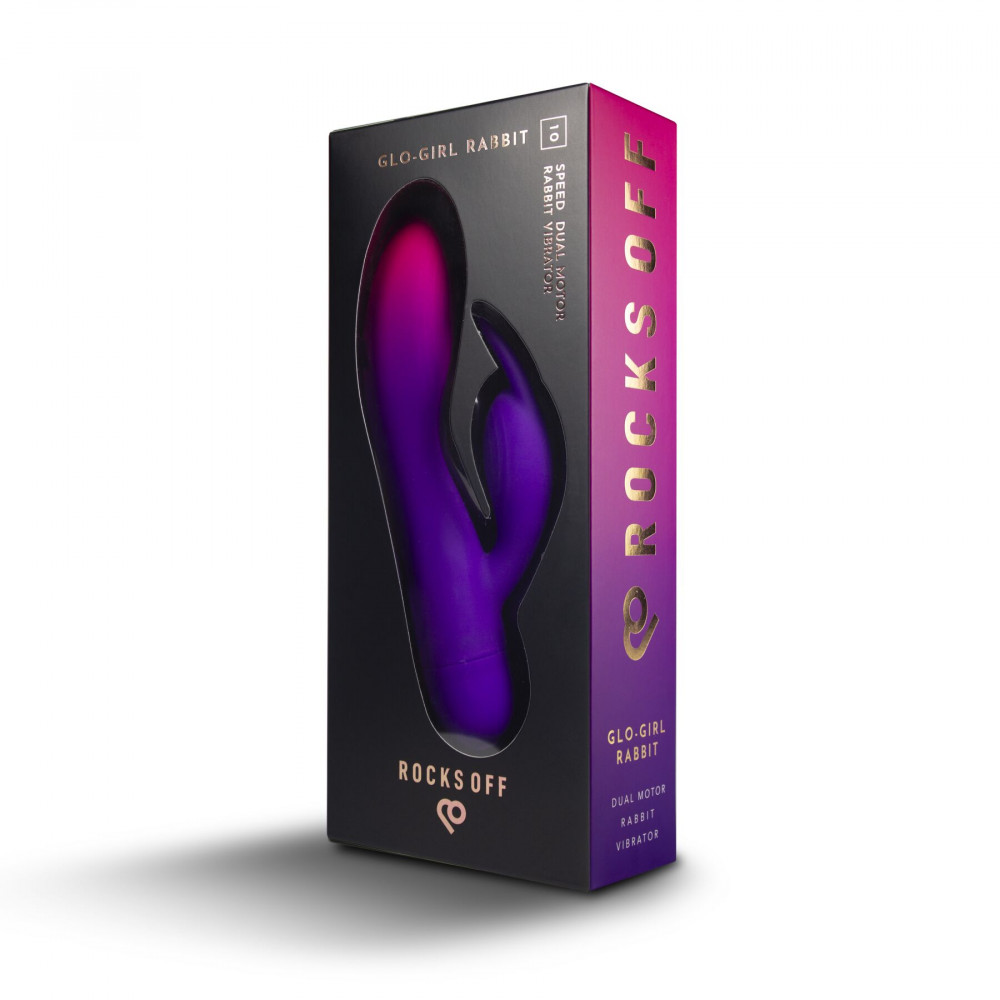 Вибратор-кролик - Вибратор-кролик Rocks Off Glo Girl – Rabbit, 2 мотора, 10 режимов, на батарейках 6