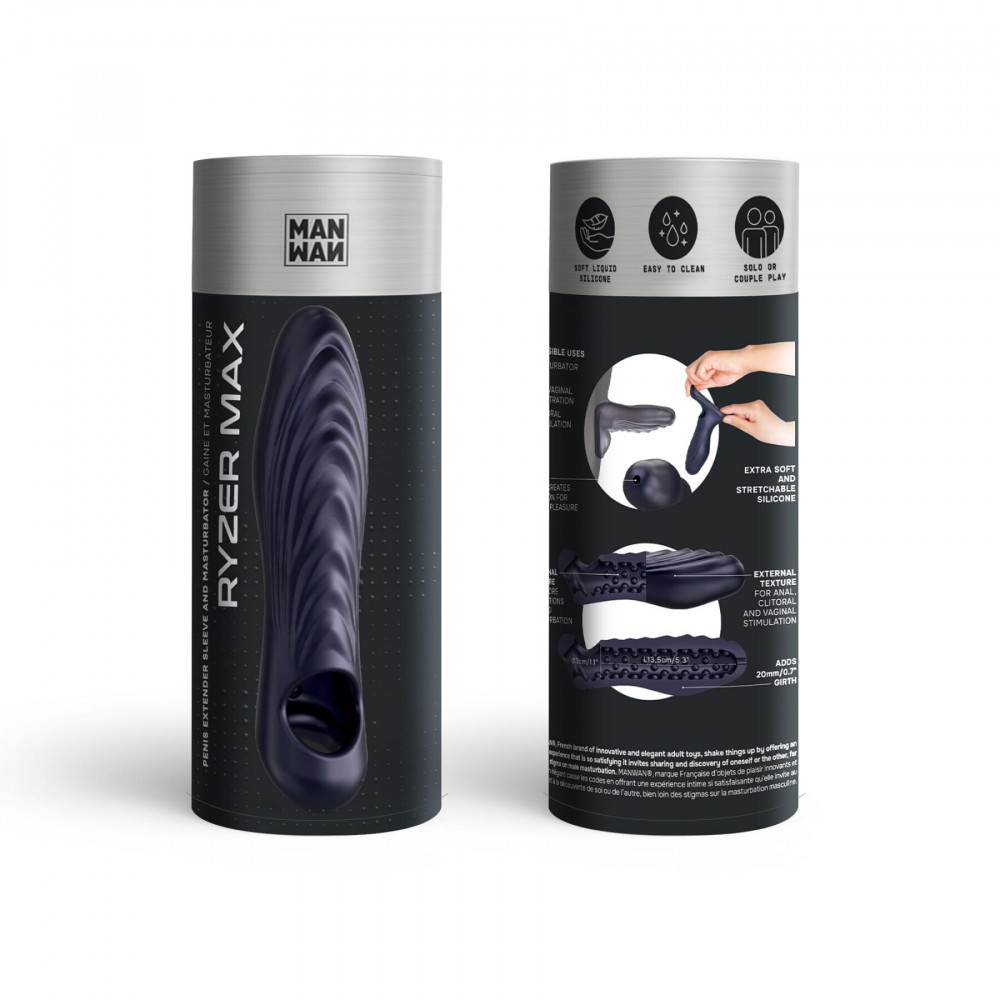 Ерегційні кільця без вібрації - Насадка на член Manwan RYZER MAX - Black Plum 1