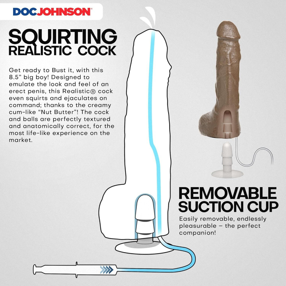 Фалоімітатор - Фалоімітатор, що кінчає Doc Johnson The Realistic Cock ULTRASKYN - Squirting 9,5 Inch Caramel 2