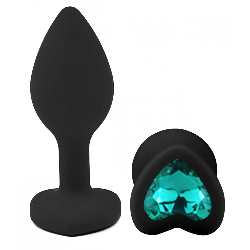 Разное - Силиконовая анальная пробка EGZO - Silicone Black Heart Plug Marine, size S 1