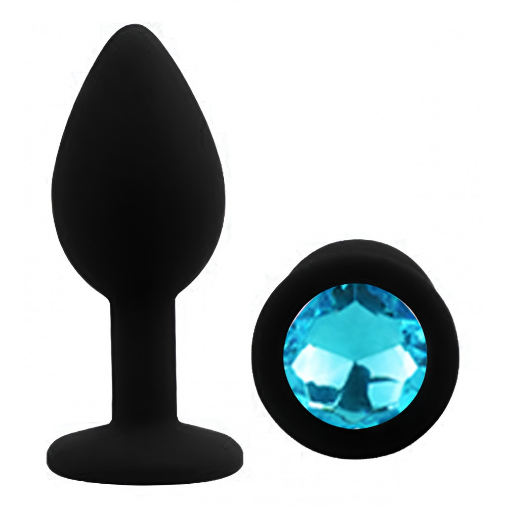 Разное - Силиконовая анальная пробка EGZO - Silicone Black Round Plug Aqua, size S 1
