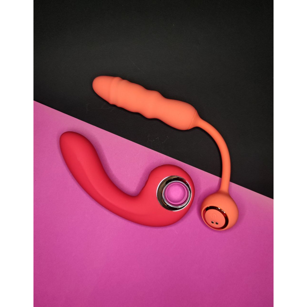 Разное - Вибратор Chisa Kissen Glitz с фрикциями, рельефный, с проводным пультом, оранжевый 7