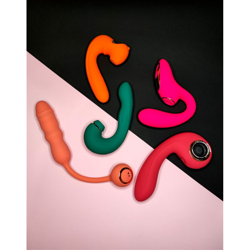 Разное - Вибратор Chisa Kissen Glitz с фрикциями, рельефный, с проводным пультом, оранжевый 10