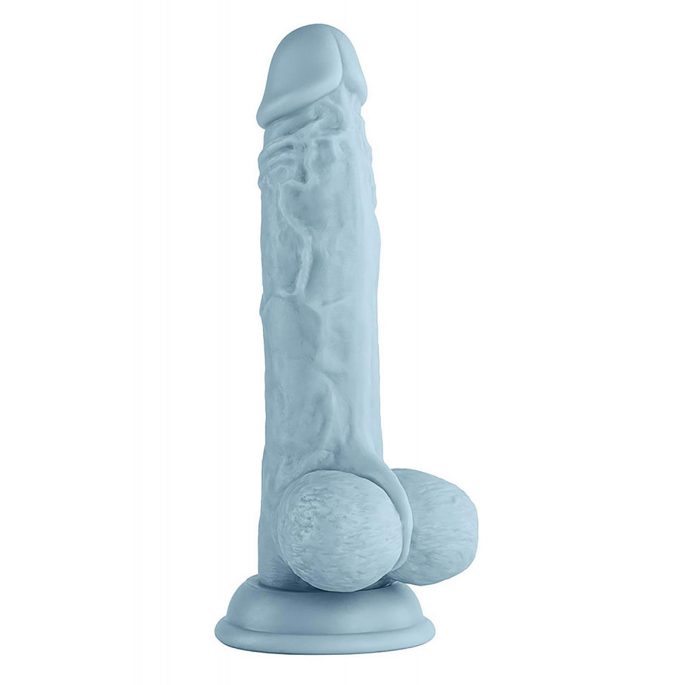  - Вібратор реалістичний із яєчками на присосці Femme Funn Turbo Baller, блакитний