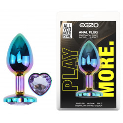 Анальная пробка с кристаллом EGZO - Multicolor Heart Plug Amethyst size S