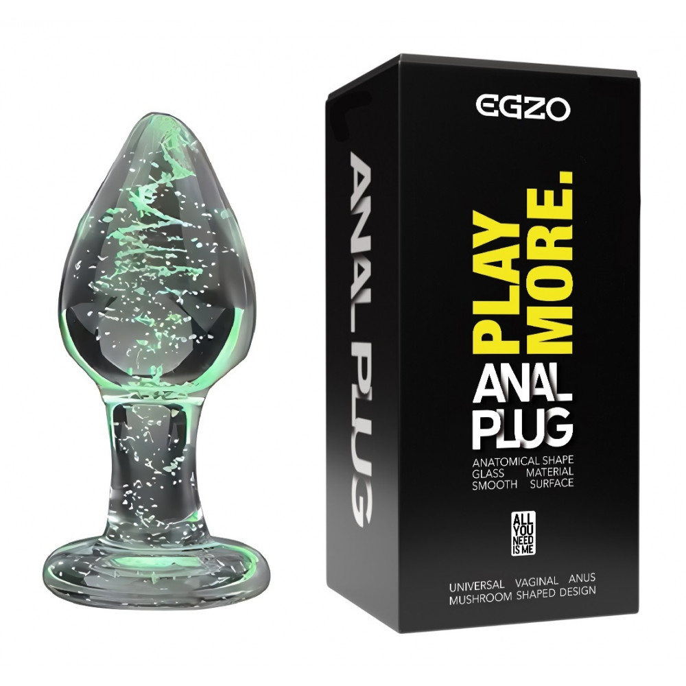 Різне - Анальний плаг зі скла, що світиться EGZO EAP-P (довжина 8 см, діаметр 3.2 см )