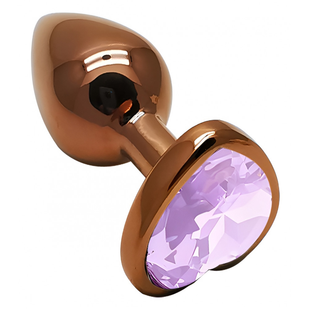 Анальные игрушки без вибрации - Анальная пробка с кристаллом EGZO - Dark Gold Heart Plug Amethyst, size S 4