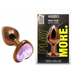 Анальная пробка с кристаллом EGZO - Dark Gold Heart Plug Amethyst, size S