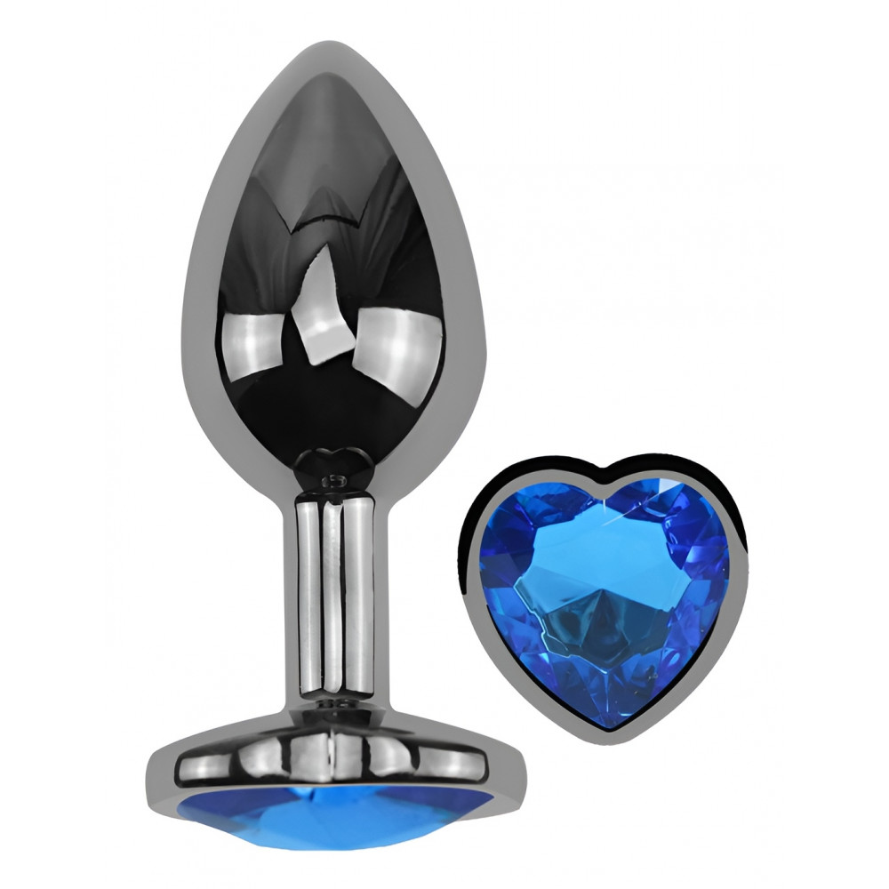 - Анальная пробка с кристаллом EGZO - Dark Silver Heart Plug Blue size M 1