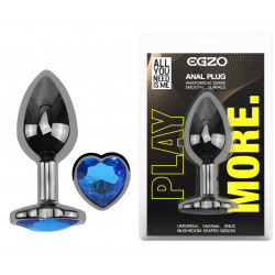 Анальна пробка з кристалом EGZO - Dark Silver Heart Plug Blue size M