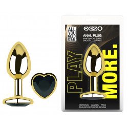 Анальная пробка с кристаллом EGZO - Gold Heart Plug Black size S