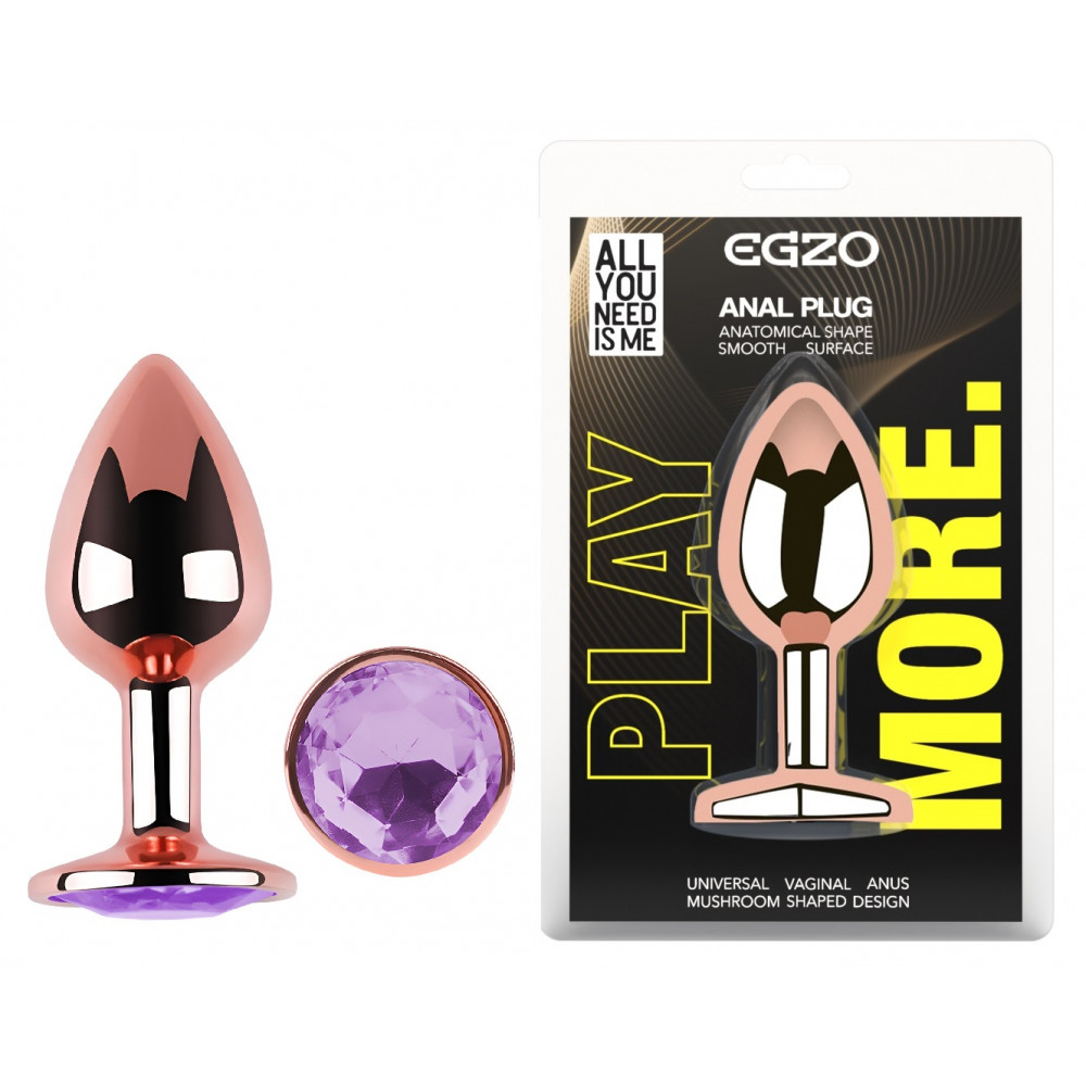 Анальные игрушки без вибрации - Анальная пробка с кристаллом EGZO - Rose Gold Round Plug Amethyst size S