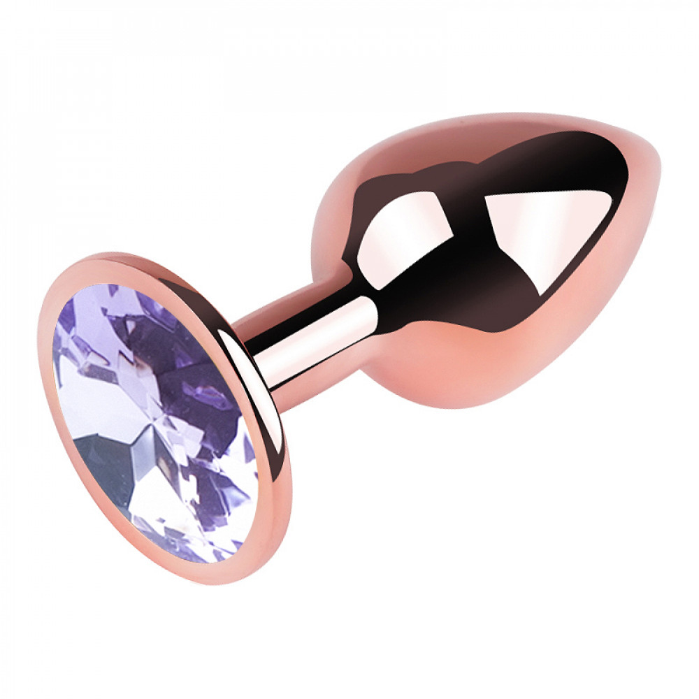 Анальные игрушки без вибрации - Анальная пробка с кристаллом EGZO - Rose Gold Round Plug Amethyst size S 3