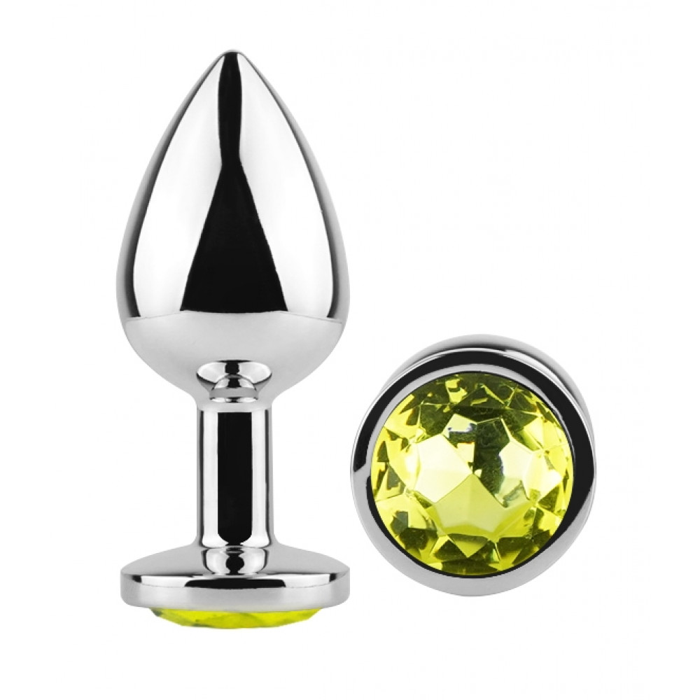 - Анальная пробка с кристаллом EGZO - Silver Round Plug Lime size M 1