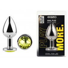 Анальная пробка с кристаллом EGZO - Silver Round Plug Lime size M