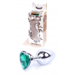 Анальная пробка Boss Series - Jewellery Silver Heart PLUG Green S, BS6400051