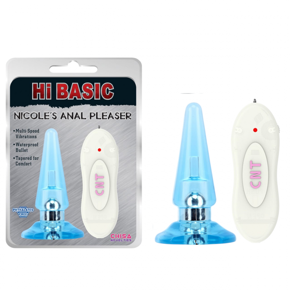 Анальные игрушки с вибрацией - Анальная пробка с вибрацией и пультом Chisa Hi-Basic NICOLE'S голубая