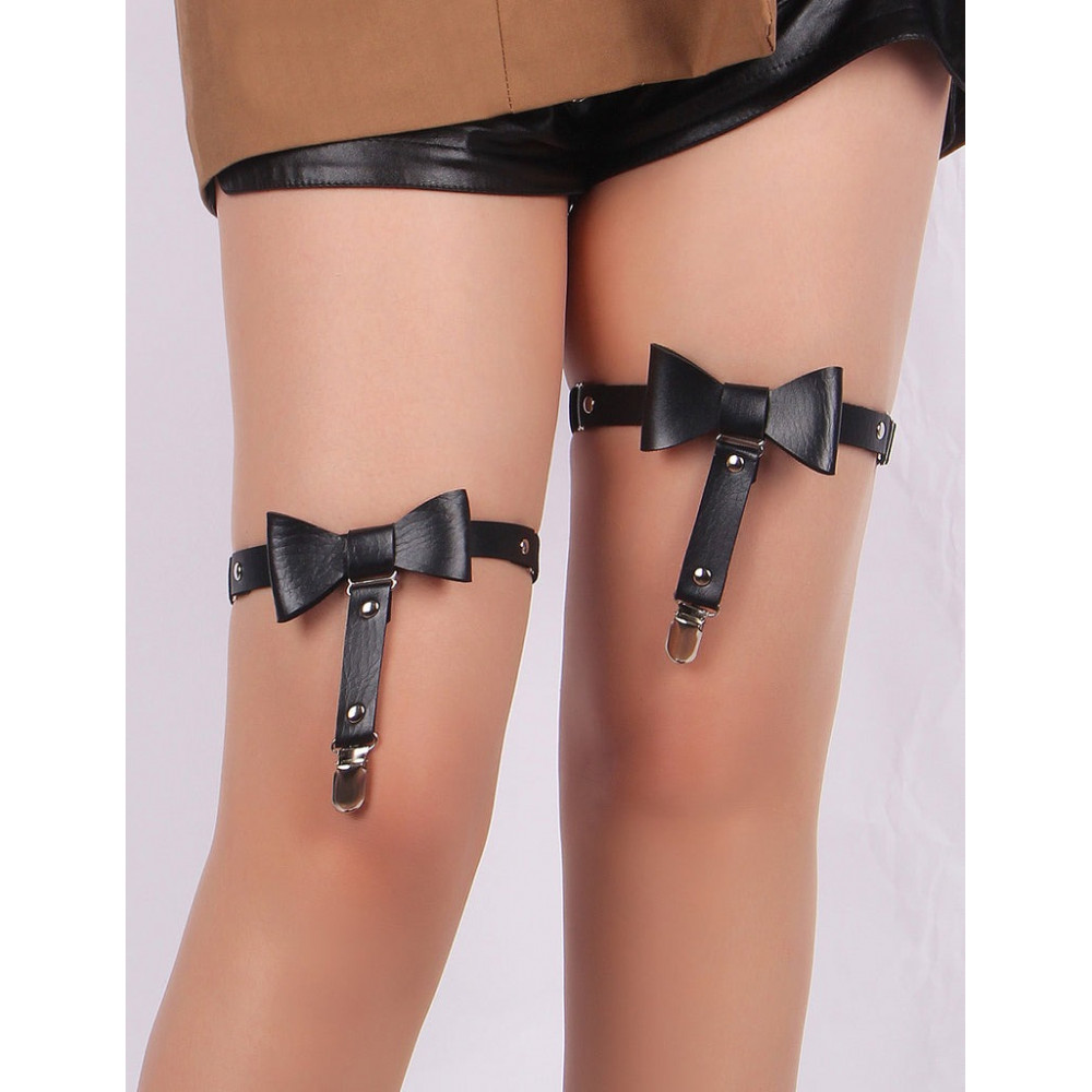 Різне - Гартери з бантиками та затискачами для панчіх Star Nigh зі штучної шкіри, регульовані (без коробки)