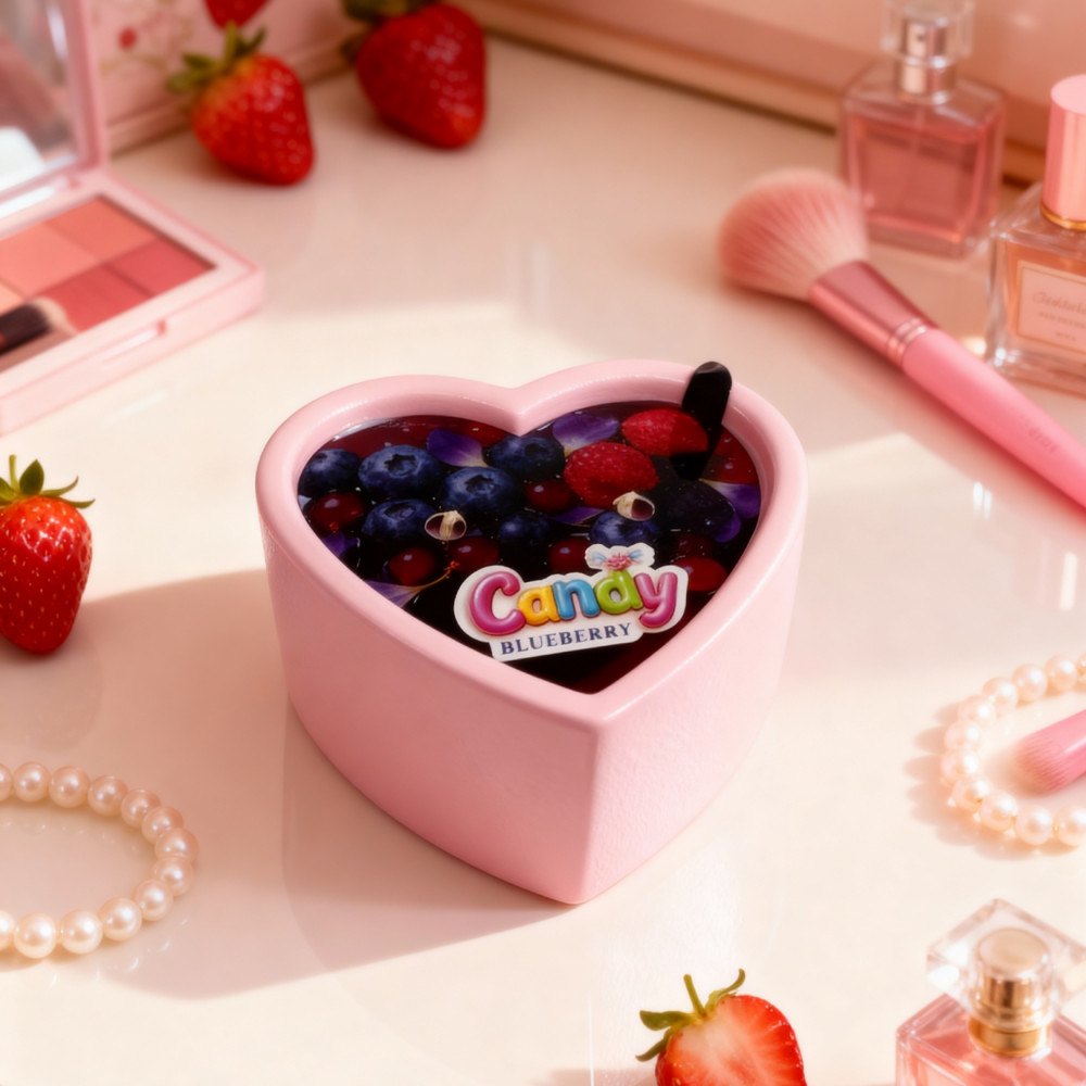 Для масажу - Масажна свічка з ароматом чорниці Candy Blueberry у формі серця, 70 мл 14