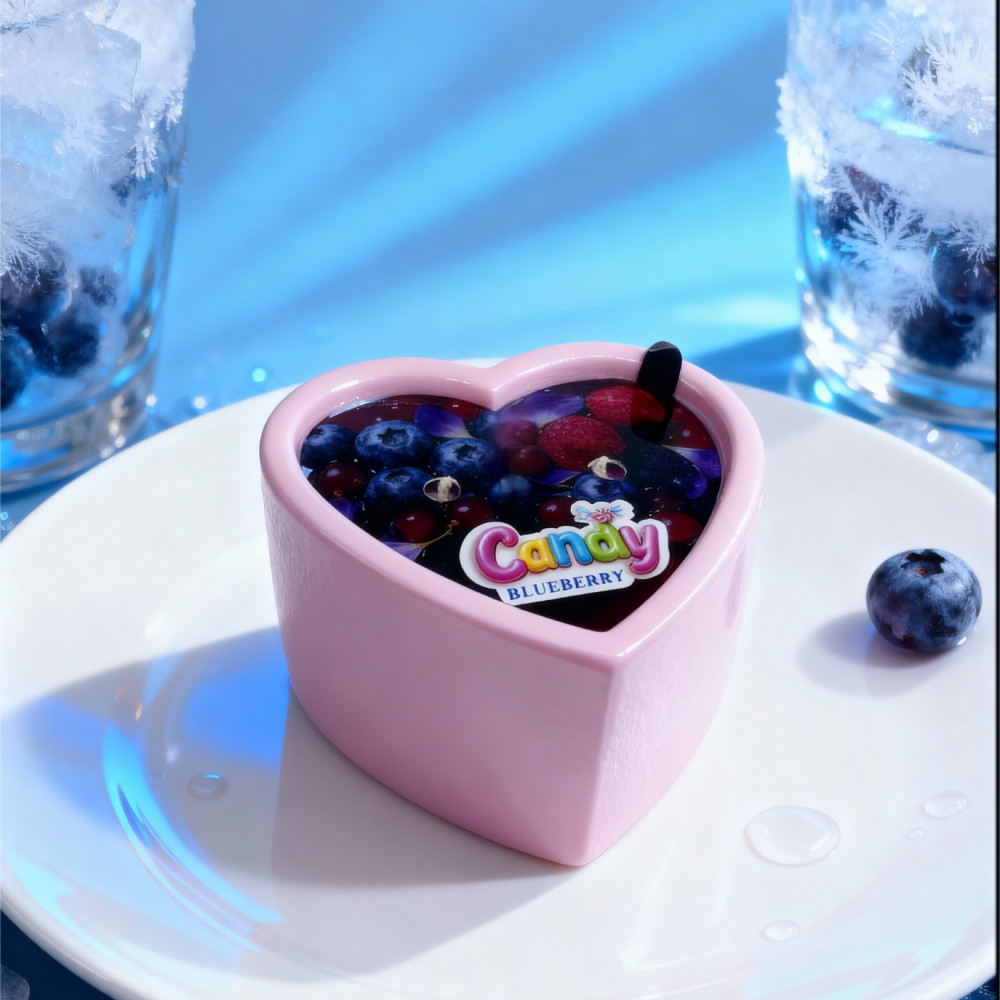 Для масажу - Масажна свічка з ароматом чорниці Candy Blueberry у формі серця, 70 мл 9
