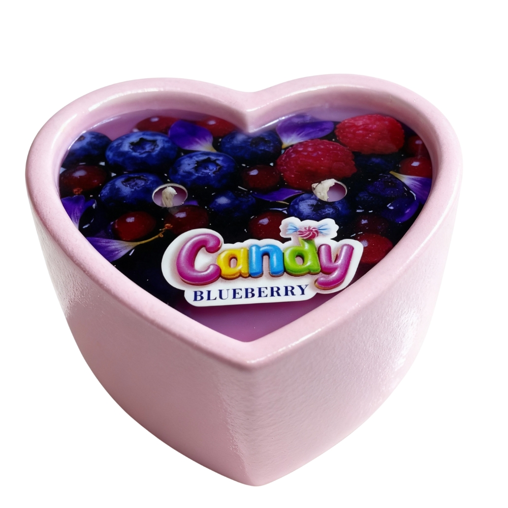 Для масажу - Масажна свічка з ароматом чорниці Candy Blueberry у формі серця, 70 мл