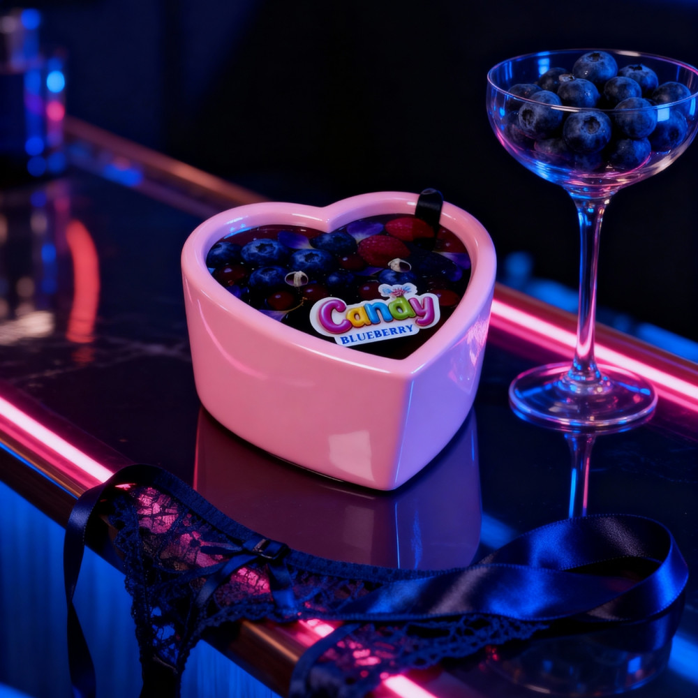 Для масажу - Масажна свічка з ароматом чорниці Candy Blueberry у формі серця, 70 мл 7