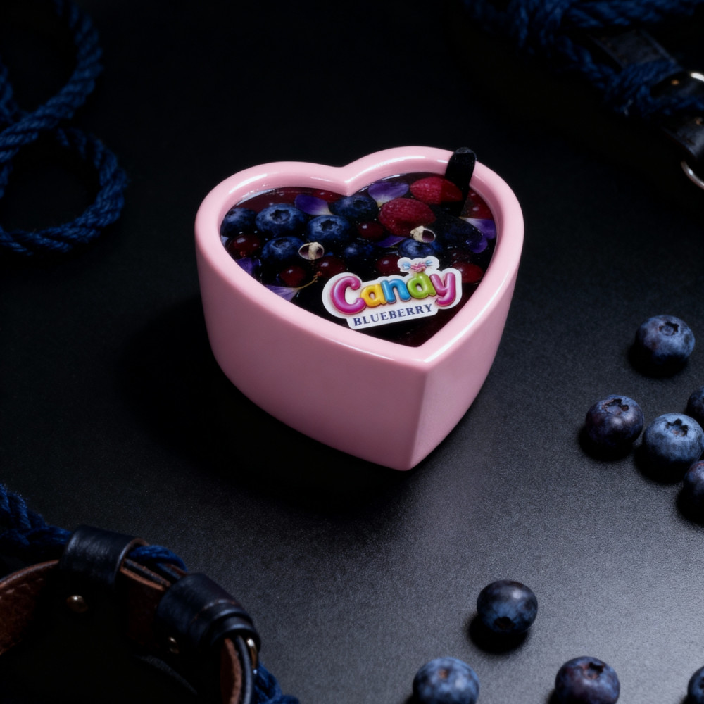Для масажу - Масажна свічка з ароматом чорниці Candy Blueberry у формі серця, 70 мл 5