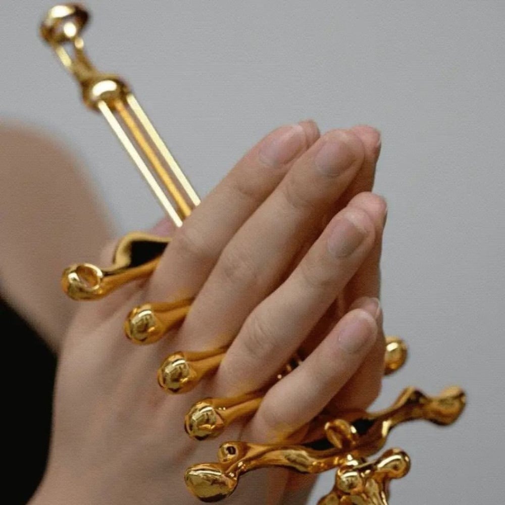 Різне - Металевий нашийник UPKO Migratory Bird із фіксатором для пальчиків рук, золотистий 5