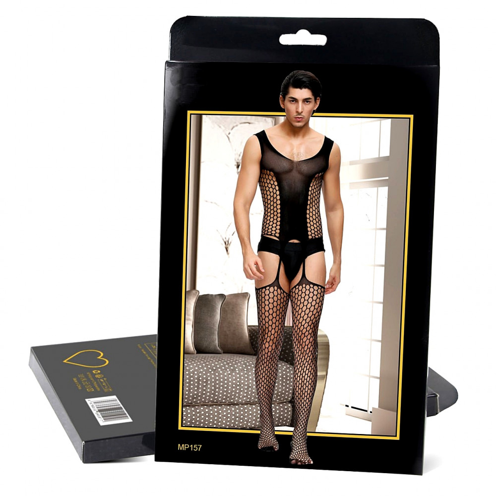 Різне - Чоловічий бодістокінг сітка Star Night з імітацією панчохи, чорний, L-2XL 2