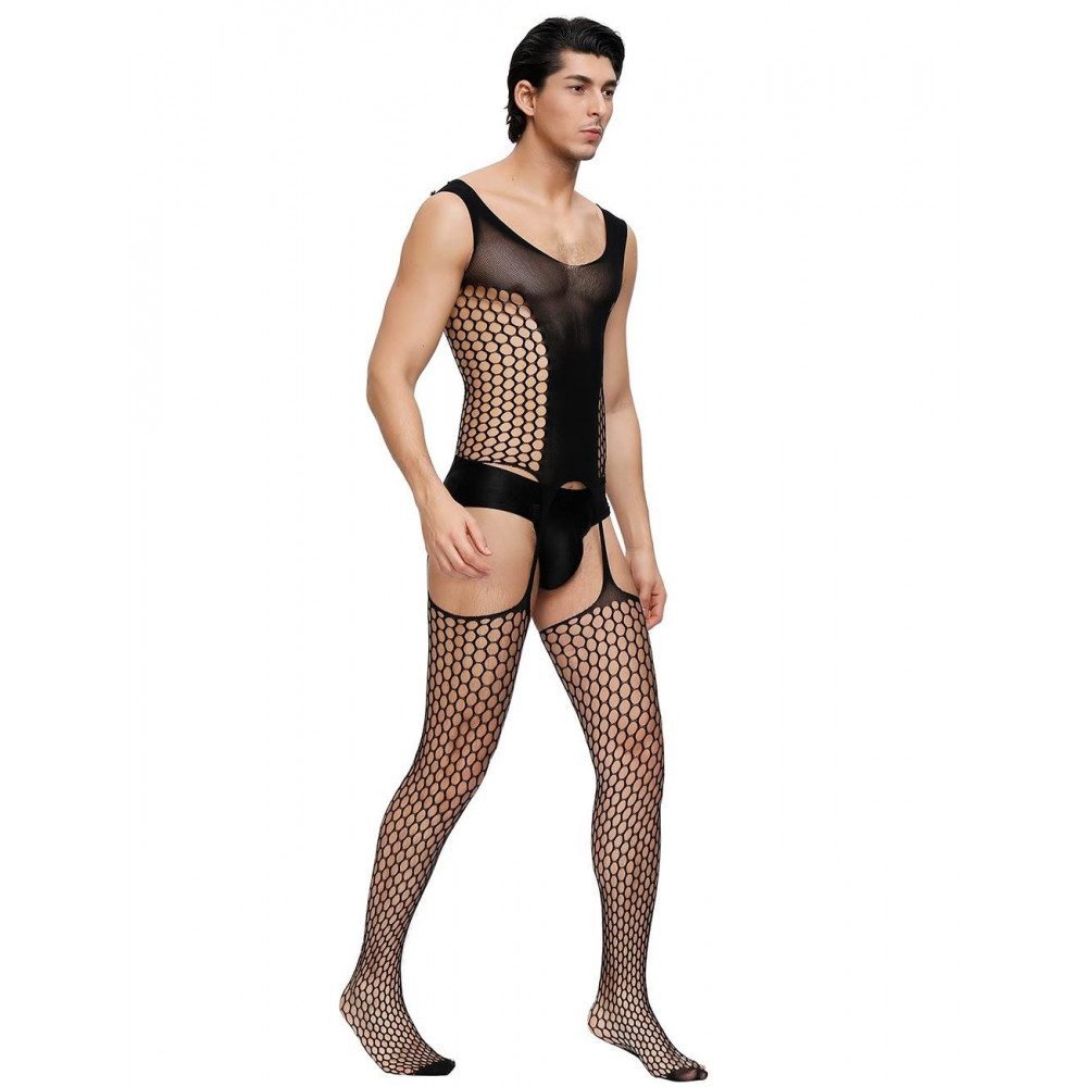 Різне - Чоловічий бодістокінг сітка Star Night з імітацією панчохи, чорний, L-2XL
