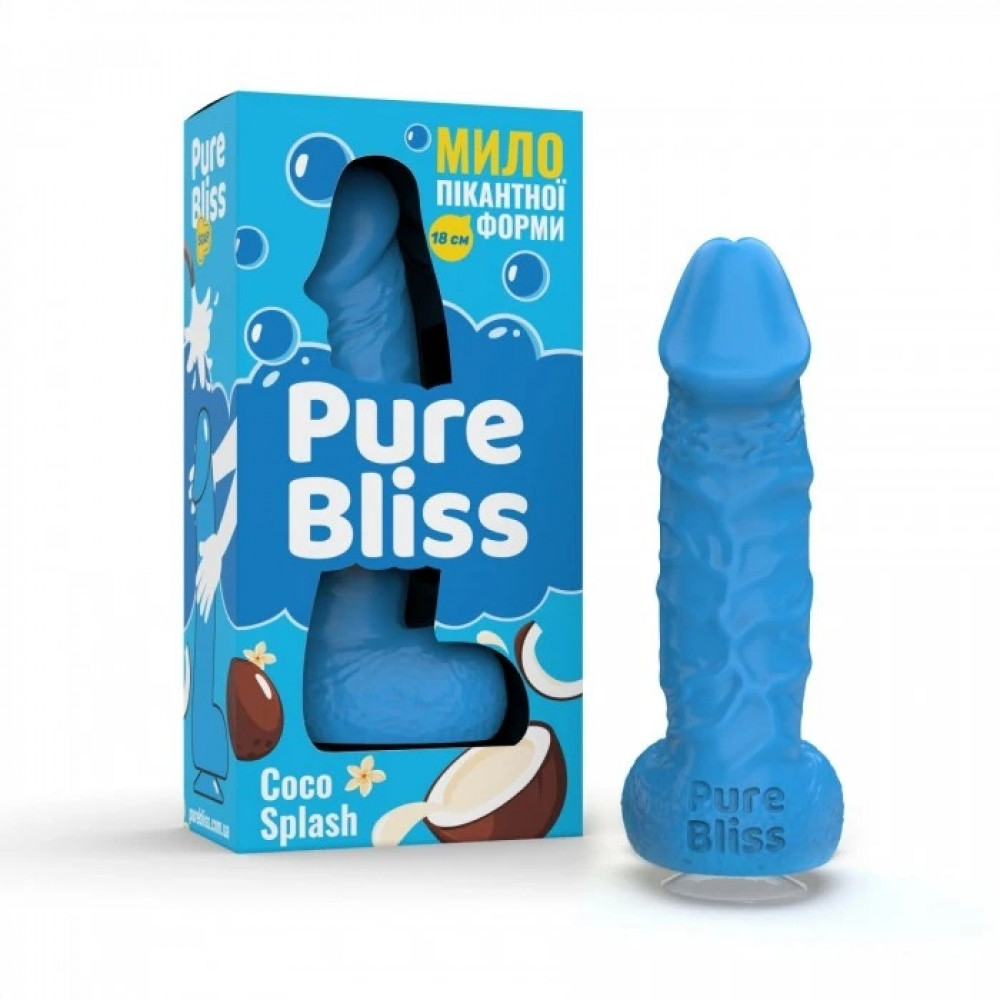 Секс приколы - Мыло в форме пениса Pure Bliss Coco Splash с ароматом кокоса, голубое, 18 см