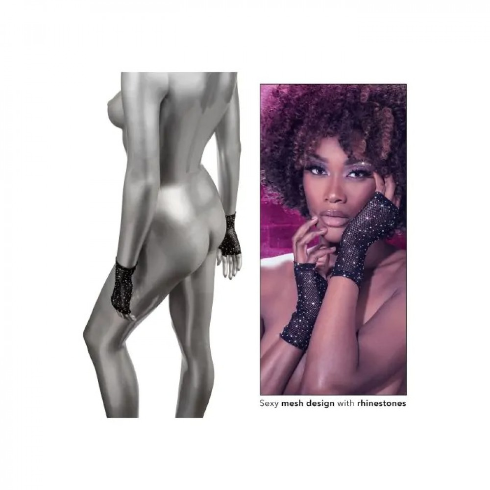 - Рукавички короткі у дрібну сітку зі стразами CalExotics Fingerless Gloves, чорні 2